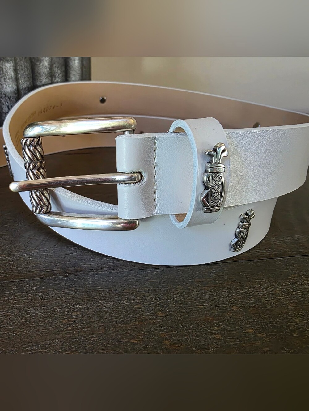 Glenayr Golf White Leather Golf Belt Bag Conchos Made In Canada Size M New - Picture 14 of 14